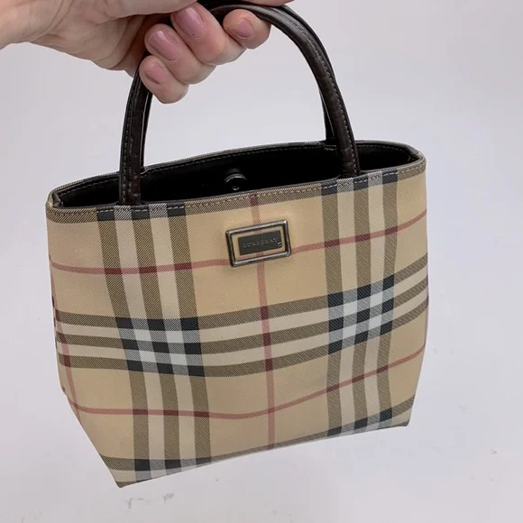 BURBERRY Beige Nova Check Small Coated Canvas Tote handbag Lined AUTHENTIC - Picture 15 of 17